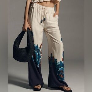 Farm Rio x Anthropologie Martina Printed Pull-On Pants Blue Motif XS NWT